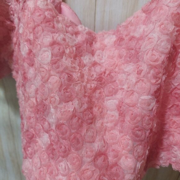 NWT Le Lis Pink Puff Sleeve Floral Crop Top W/ Textured Rose Design Large - Picture 9 of 11